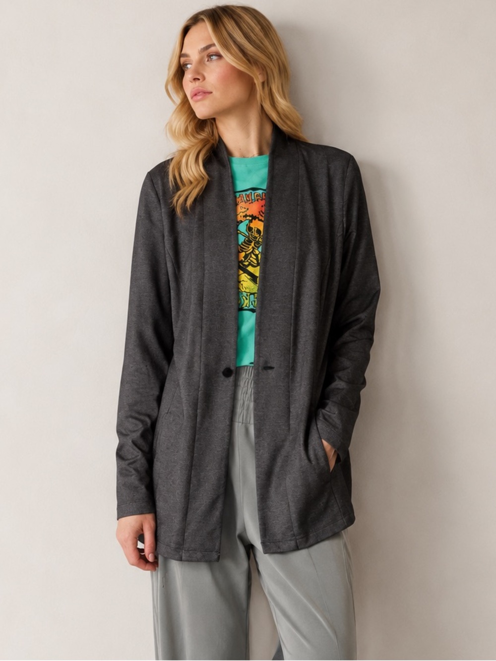 J. Jill Charcoal Wearever Collection One Button Ponte Midi Blazer Size Medium